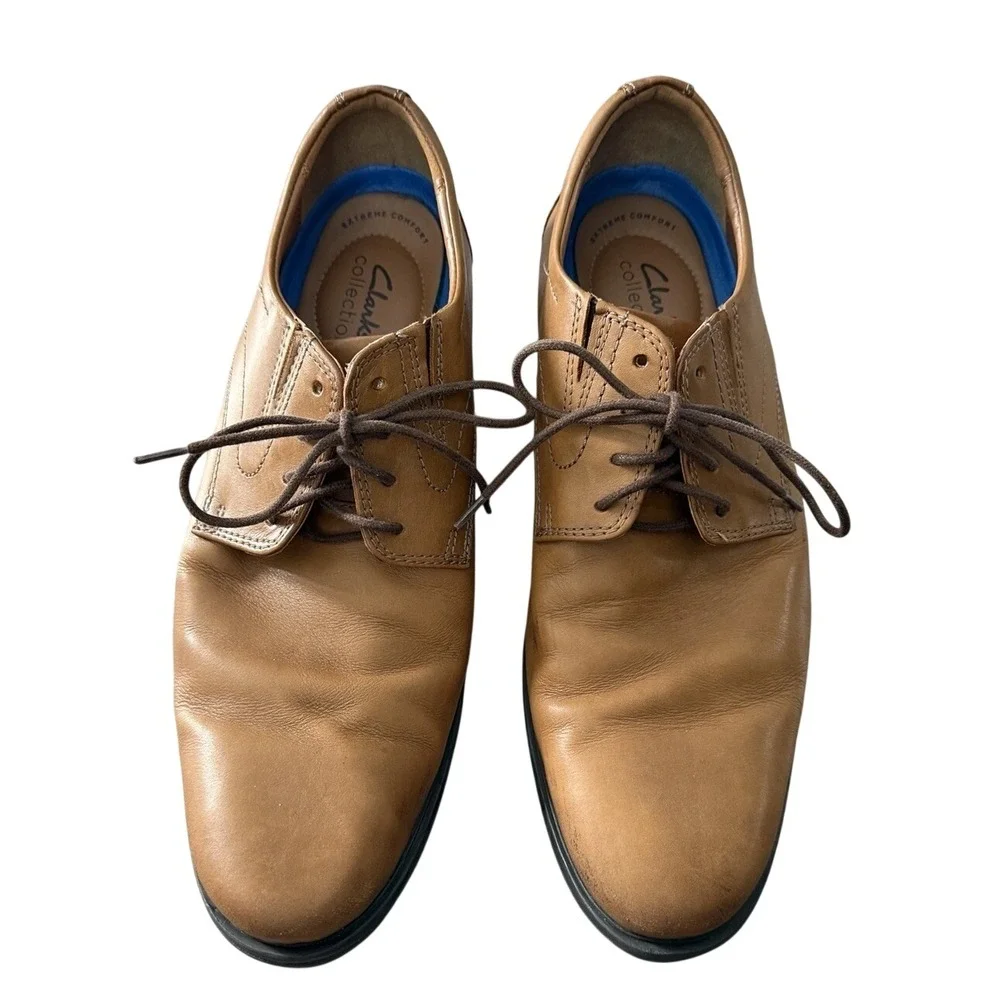 Clarks Men's Whiddon Plain‎ Oxford Shoes Dark Tan Leather Size 10M Dress Shoes
